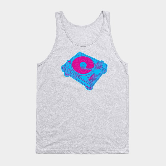 Turntable (Magenta Lines + Blue Bolt Drop Shadow) Analog / Music Tank Top by Analog Digital Visuals